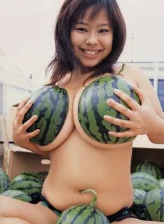 Fuko posing her watermelons tits next to real watermelons!