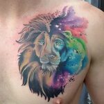Watercolor Lion Chest Tattoo Design