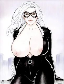 Xbooru - 1girl 1girl big breasts black cat bodysuit comic bo