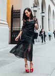 Sydne Style wears asilio black lace dress for holiday party 