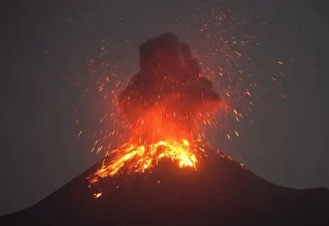 Anak Krakatau volcano explodes like fireworks with lava and 