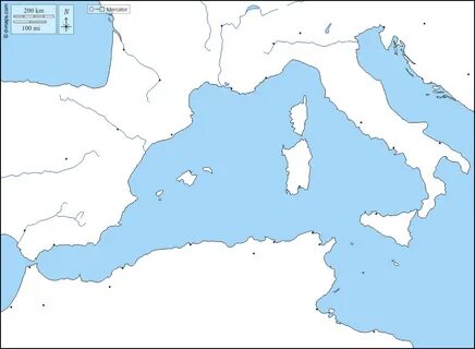 Mediterraneo occidentale mappa gratuita, mappa muta gratuita