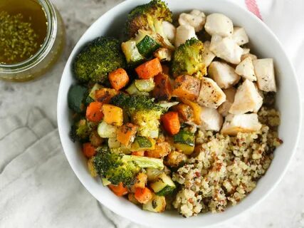 Chicken and Roasted Vegetable Quinoa Bowls for a Party of Tw