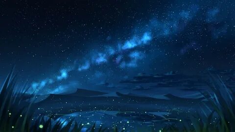 Download Blue Anime Background Night Time Mountains And The Sky | Wallpaper...