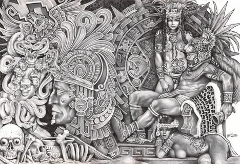 Aztec Dream by Mouse Lopez Mexican Indians Black White Canva