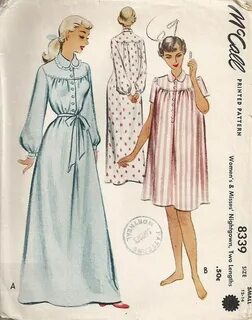 50s Vintage Long or Short Nightgown McCall 8339 by Redcurlzs