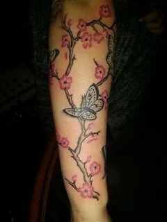 Cherry blossom tattoo arm sleeve butterflies Cherry blossom 