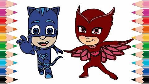 How to Draw PJ Masks Catboy and Owlette for Kids Learn Color