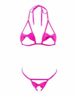 Fuchsia Bowknot Open Exposed Extreme Micro Bikini Crotchless