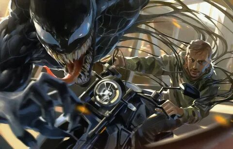 Обои арт, мотоцикл, Веном, Venom, симбиот, Эдди Брок картинк