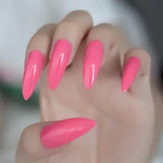 Hot Pink Extra Long False Nails Stiletto Tips Oval Sharp End