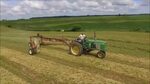 Raking Hay to be Baled into Small Square Bales - JD 3020 Bal