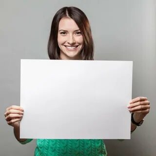 Young brunette woman holding blank sign Stock Photo by © rep