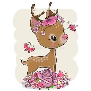 Cartoon Fawn with Feathers on a White Background Stock Vecto
