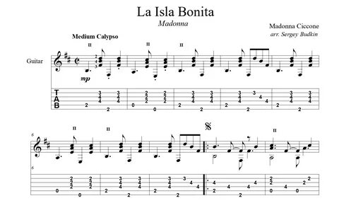 Ноты и табы La Isla Bonita для гитары скачать.