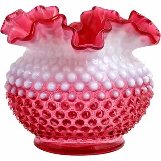 Fenton Cranberry Opalescent Hobnail Vase Vintage Ruffled Art