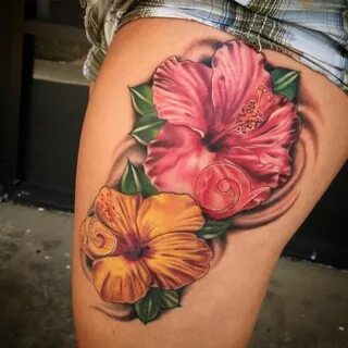 Hibiscus Flower Tattoo Flower thigh tattoos, Hibiscus tattoo