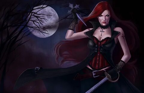 Belt Cross Dagger Dark Fantasy Girl Gothic Moon Red Hair Red