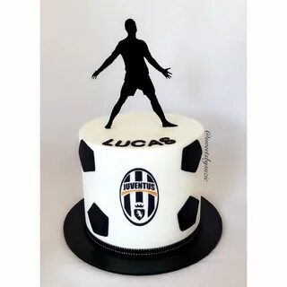Soccer themed birthday cake starring Ronaldo and Juventus ma
