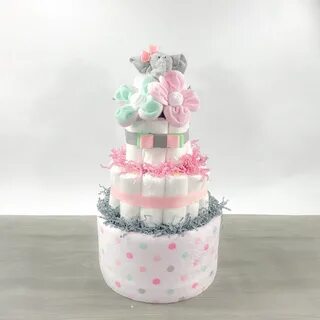 Elephant Diaper Cake for Girl Re-Usable Cloth Diaper Cake Et