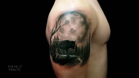 Wolf on the moon Moon tattoo, Full moon tattoo, Trendy tatto