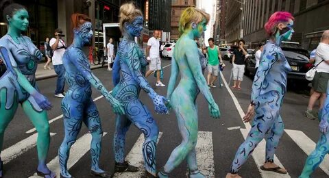 NSFW Photos: Nude Models (In Body Paint) Swarm Times Square 