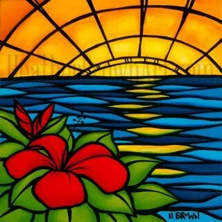 sunset_art_by_hawaii_surf_artist_heather_brown - Stained Gla