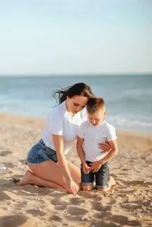 Mother and Son on the Beach Stock Image - Image of sand, blu