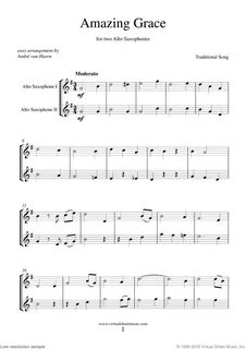 Amazing Grace (easy) sheet music for two alto saxophones (PD