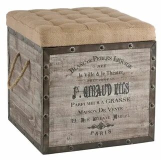 French Country Vintage Crate Burlap Cushion Cube Storage Ott