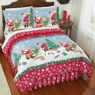 Vintage Santa with List and Presents Christmas Comforter Set