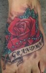Grandma Memorial Rose Tattoo On Foot Tatuajes conmemorativos