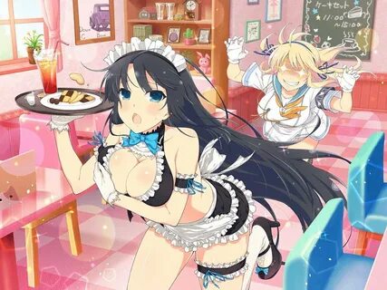 Safebooru - 2girls black hair blonde hair blue eyes breasts 