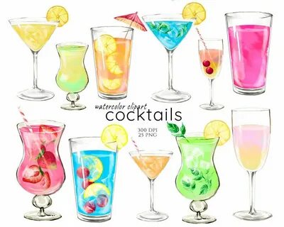 Watercolor Cocktails Clipart Alcohol Drinks Clip Art Etsy Al