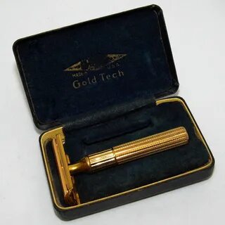 File:Vintage Gillette Fat Handle Gold Tech DE 3-Piece Safety