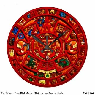 Red Mayan Sun Disk Aztec History Clock Zazzle.com Mayan cale