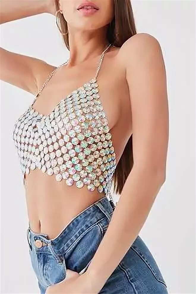 Forever 21 Iridescent Rhinestone Halter Top Pink/multi - GOO