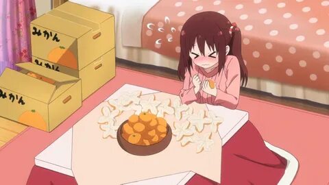 Ebina eating tangerines in a Kotatsu - Himouto! Umaru-chan A