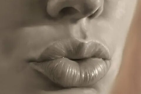 Drawn lips puckered - Pencil and in color drawn lips puckere