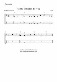 Free bass guitar tab sheet music, Happy Birthday To You Bass