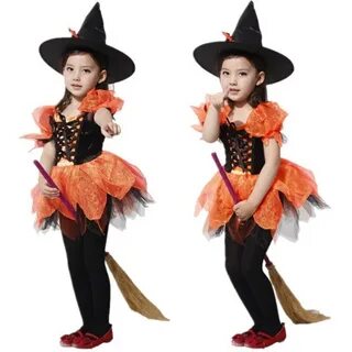 Бесплатная доставка, Детский костюм ведьмы с шляпой, карнава