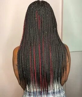 Thin Black Box Braids with Burgundy Highlights Black box bra