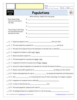 Worksheet for Bill Nye - Populations * Video Differentiated 