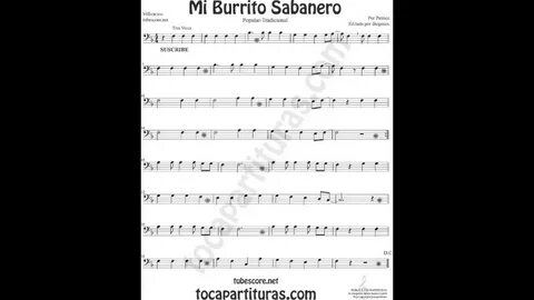 Mi Burrito Sabanero Video Partitura de Trombón Tuba Chelo Fa
