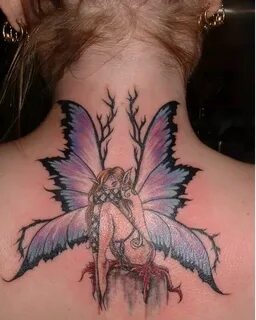 Gothic Fairy Tattoo On Upper Back Gothic fairy tattoo, Fairy