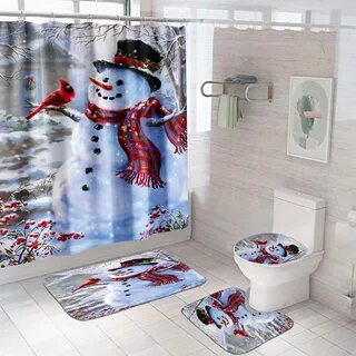service 4 Pcs Merry Christmas Shower Curtain Toil Sets Rug N