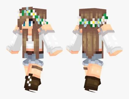 Flower Crown Minecraft Skin Girl Brown Hair, HD Png Download