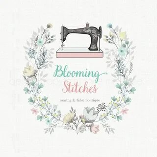 Vintage Sewing Machine Logo Floral Wreath Logo Fabric Shop L