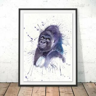 Splatter Gorilla Watercolour Fine Art Giclée Print By Wrapti