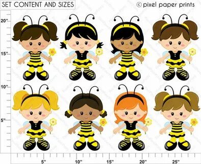 Bee Girl Clip Art and Digital Paper Set Digital Download Ets